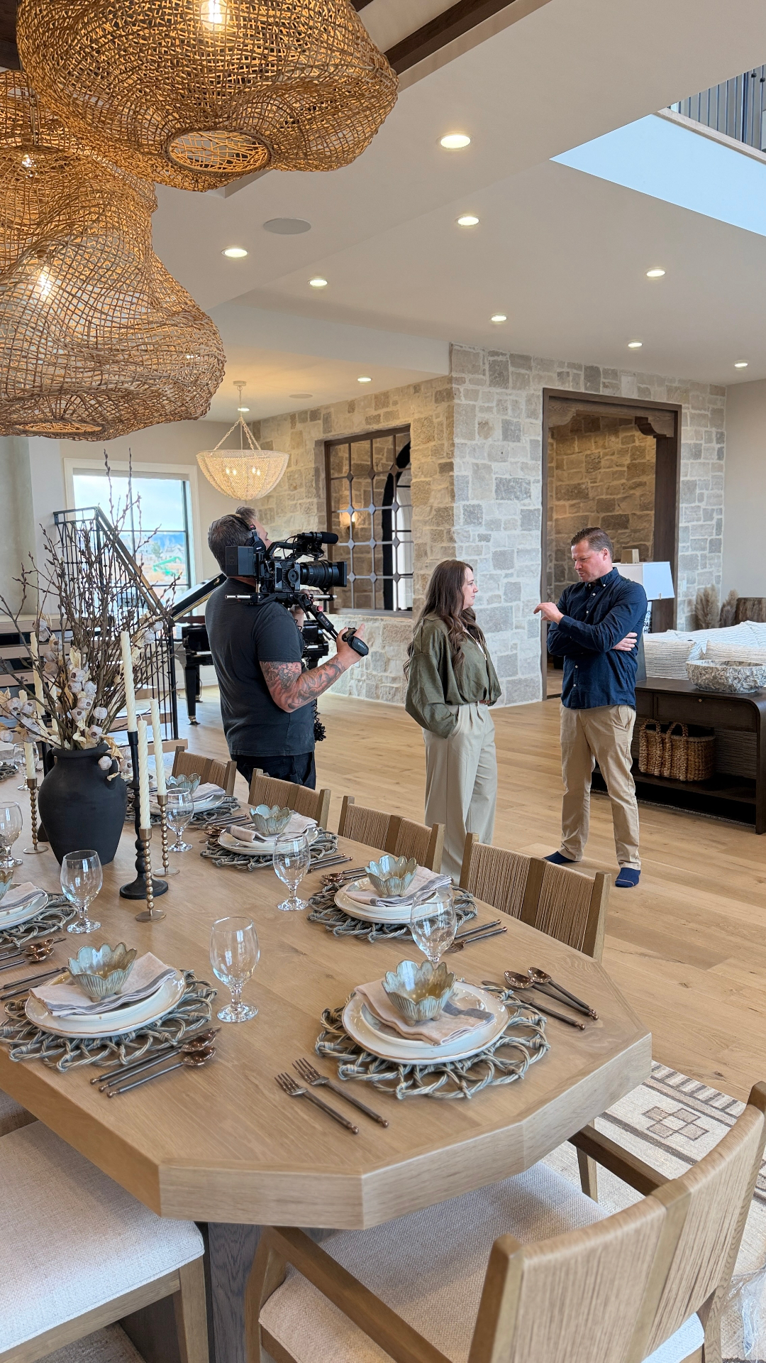 On location with Lindy and Steve, behind the scenes at a custom home shoot